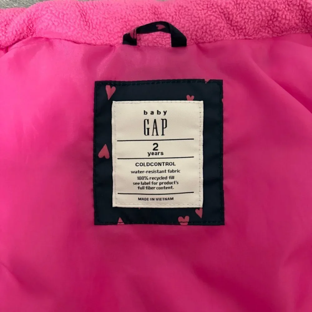 BabyGap Puffer Vest Navy Pink Heart ColdControl Girls 2T